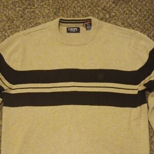 Sweater Chaps Men's Cream Crewneck Sweater with Black Stripes New